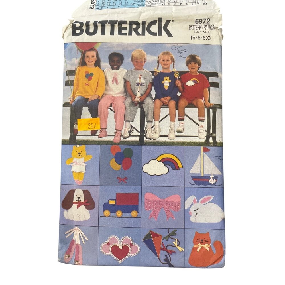 Butterick 6972 Childrens Patterns Size 5-6-6X TShirts Shorts Pants Transfers CUT